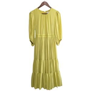 Rachel Parcell Midi Dress XS Yellow Tiered Autumn Apple Puff Long Sleeve